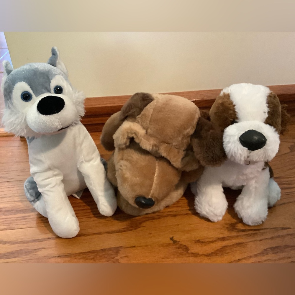 Plush Dog Toy Set - Brown, Gray, and White